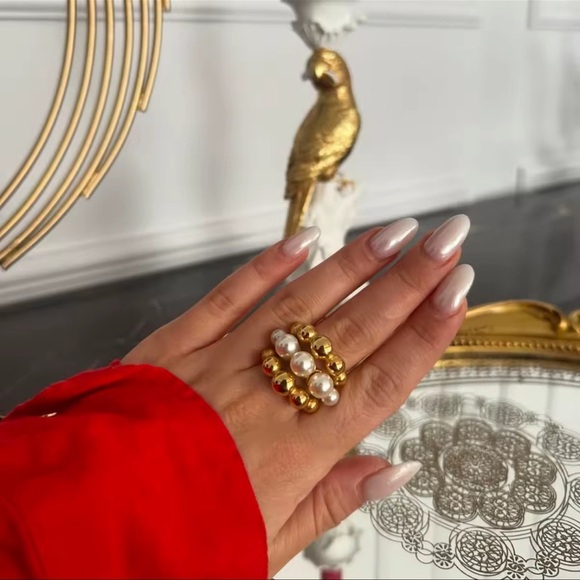 Santorini Pearl Gold Beads Pearl Rings - Picture 6 of 6